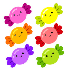 Cute Colorful Fruit Candies Flat Vector Illustration