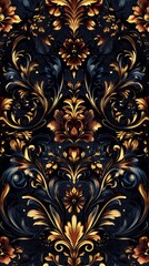 Elegant Floral Phone Wallpaper   Intricate Dark Pattern with Gold & Maroon Details | Sophisticated Mobile Background in 4K HD

