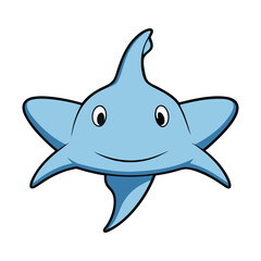 Fototapeta premium Cute Cartoon Blue Stingray Smiling