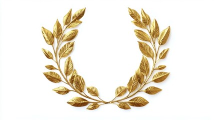 Elegant golden laurel wreath on a white background for victory or award.