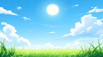 Obraz premium Vibrant summer meadow under a clear sky.