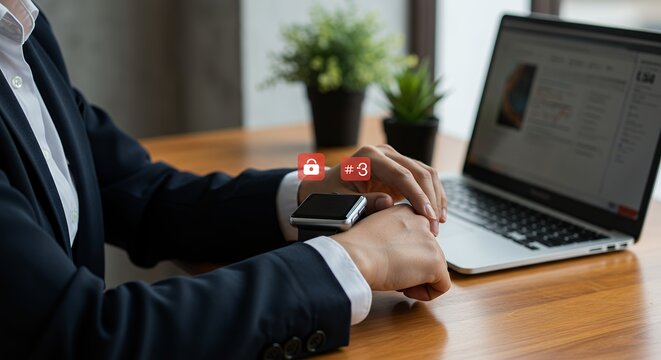 Business person using smartwatch for notification check