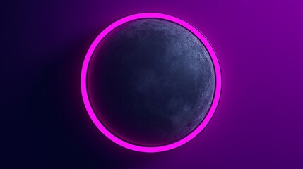 Obraz premium Neon pink ring encircles a stylized moon.