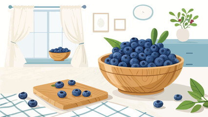 Blueberry in wooden bowl in kitchen vector design, Blueberry vector design