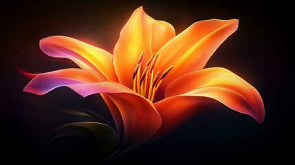 Vibrant orange lily flower blooms against a dark background, showcasing stunning colors.