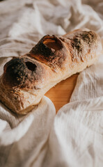 A piece of bread with a hole in the middle of it