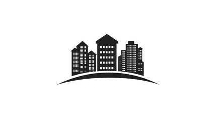 Fototapeta premium Black And White Cityscape Silhouette With Buildings On A Hill Urban Design Modern Architecture Vector Illustration