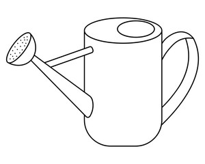 Garden watering can. Isometric. Water container for watering plants. Sketch. Vector illustration. Outline on an isolated white background. Doodle style. Coloring book for kids. Idea for web design. © Gebbi Mur