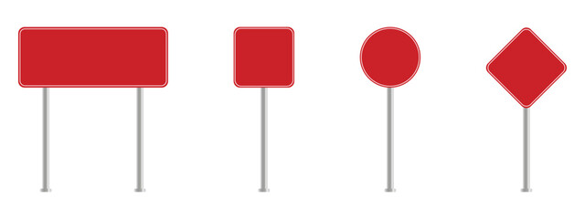 Realistic road sign. Isolated signal tables. Blank street traffic symbols, stopping boards. Signaling plates vector set.