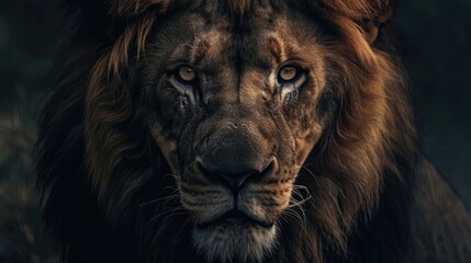 Fototapeta premium a fierce lion staring right at the camera with intense powerful eyes 