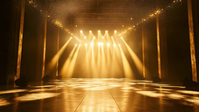 金色のスポットライトと紙吹雪が輝くゴージャスなステージ映像（アワード背景）