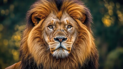 Fototapeta premium Majestic lion's regal gaze in the African wilderness.