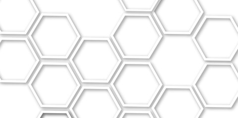Abstract geometric technology 3d white bright hexagon and  structure out line hexagon polygonal honeycomb luxury pattern vector background.