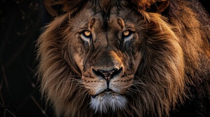 Naklejka premium a fierce lion staring right at the camera with intense powerful eyes 