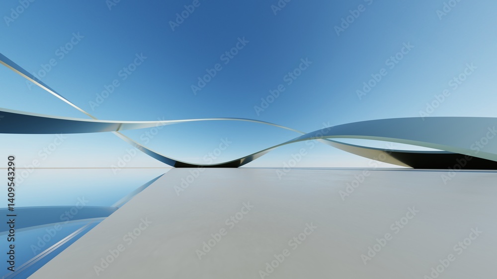 Poster 3d illustration of abstract minimal architecture background, geometric architectural with chrome or 