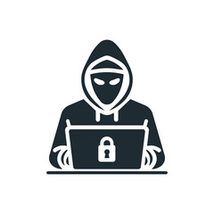 Security and protection. Hacker with laptop flat icon. Vector illustration.