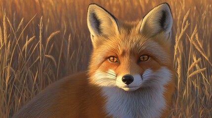 Obraz premium Fox in golden field