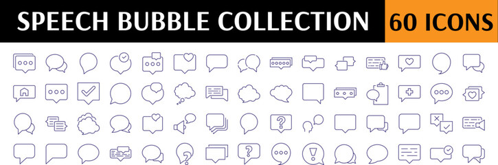 Speech Bubbles, Talking, Conversation, Dialogues Set of Thin Icons. Editable Stroke. Perfect for Web Sites, Books, Cards, Apps