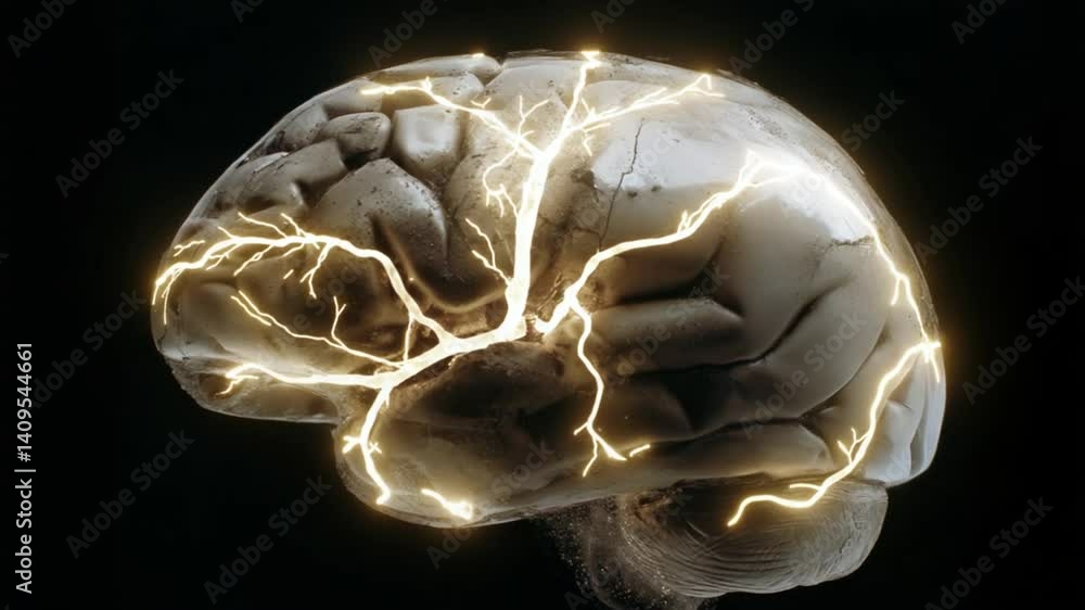 Poster brain activity visualization illustrating electrical signals generative ai