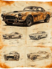Vintage sports car designs: classic concept sketches of iconic automotive styles