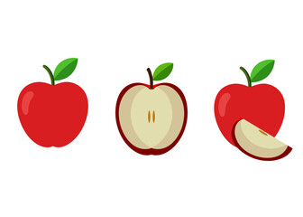 Apple bundle, set of whole fruit and cut in pieces, isolated on a white background.