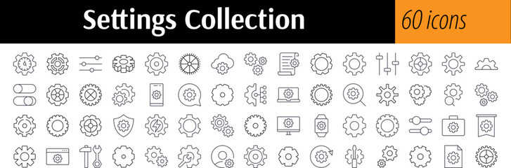 Mechanism and Settings Related Icon Set. Editable Stroke. Perfect for Web Sites, Books, Cards, Apps