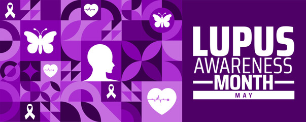 Lupus Awareness Month geometric shape pattern background banner or poster design template. observed every year in May. Holiday concept. Use to any Template, card, poster, placard, template.