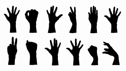 Hand gestures silhouette mega set in flat graphic design