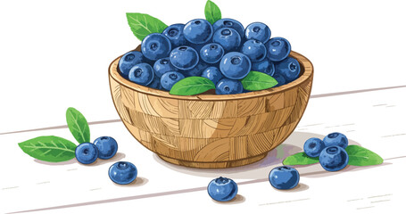 Blueberry in bowl on table in white background, Blueberry Illustration vector design