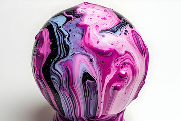 Obraz premium Multicolored paint swirls on a spherical surface.