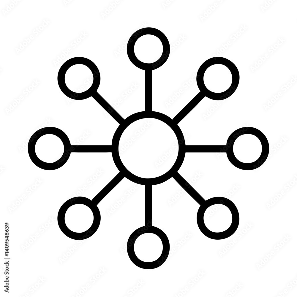 Poster network connection hub concept with central node and connected circles for data sharing and communic