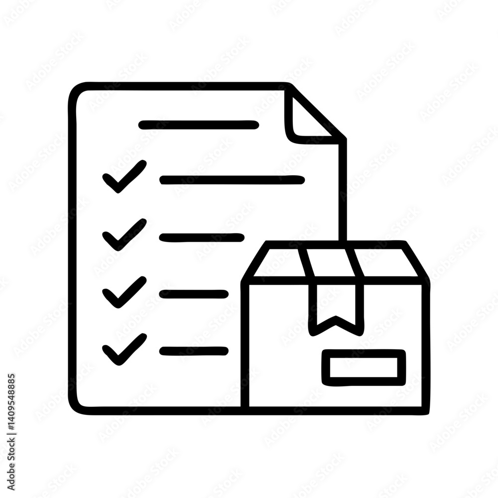 Poster checklist document with box delivery package icon vector illustration shipping logistics order form 