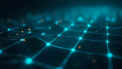 Obraz premium A low angle shot of a network of glowing blue dots connected by lines on a dark blue background