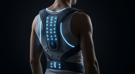 Person Wearing Technological Posture Correction Device for Enhanced Wellness and Comfort