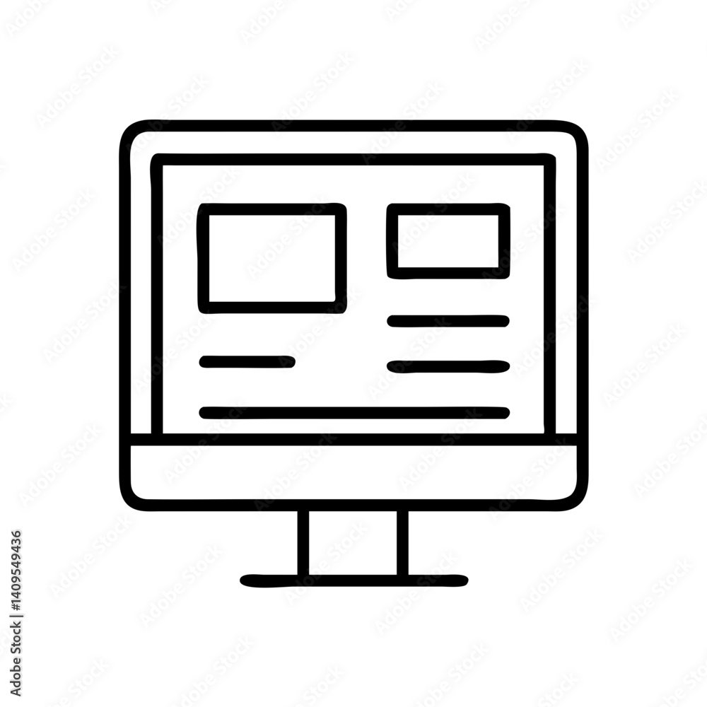Poster outline computer monitor display screen desktop pc technology hardware device digital design vector