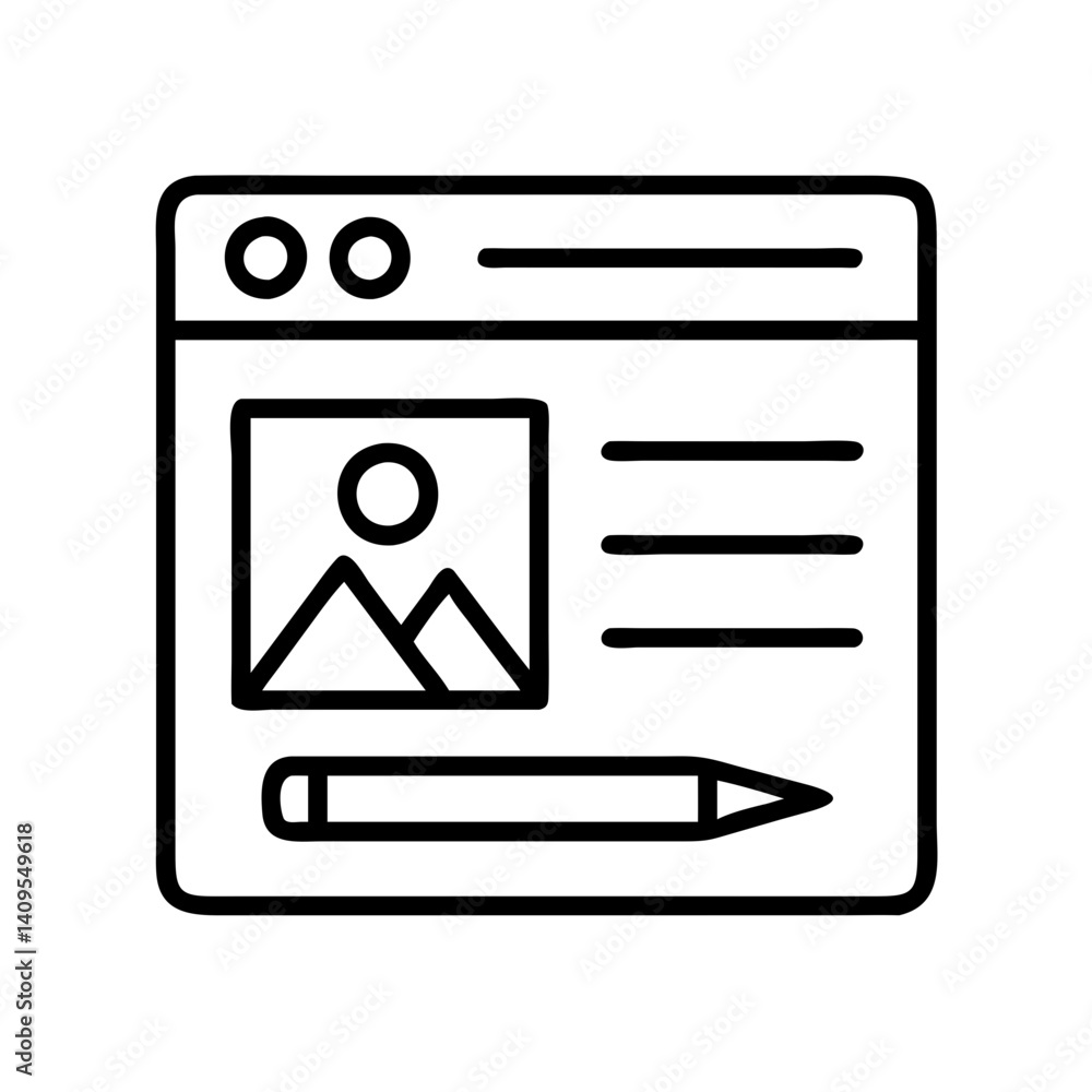 Poster edit profile page user interface vector design template with pencil and picture outline icon