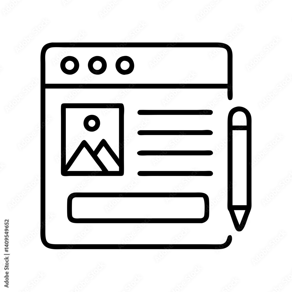Poster illustration of blog post creation process with image and text fields in a website interface design