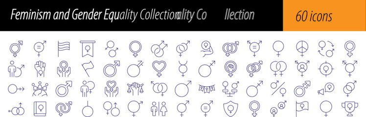Gender Equality and Feminism Collection of Thin Icons. Editable Stroke. Perfect for Web Sites, Books, Cards, Apps