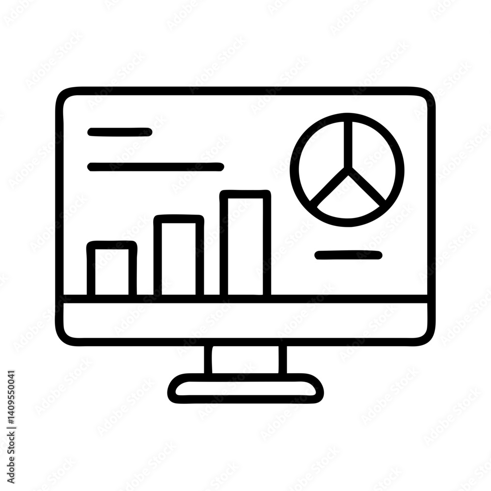 Poster data analysis visualization dashboard with bar chart and pie chart on computer screen monitor displa