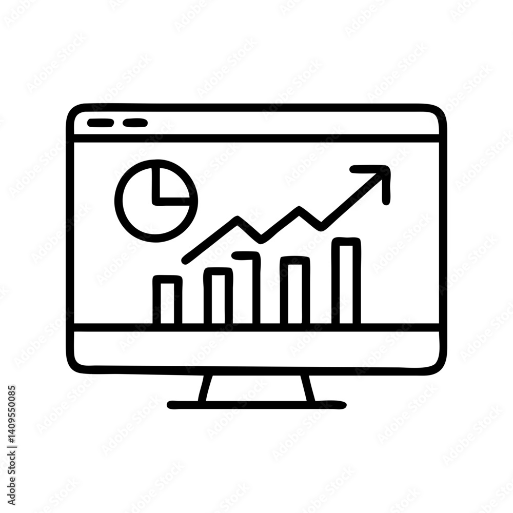 Poster analysis report on computer screen with graph chart and pie chart for business and finance data