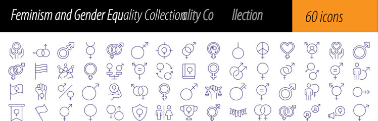 Gender Equality and Feminism Related Line Icons for Web Sites, Books, Cards, Apps. Editable Stroke. Perfect for Web Sites, Books, Cards, Apps
