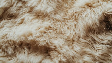 Beige sheepskin rug texture close-up.