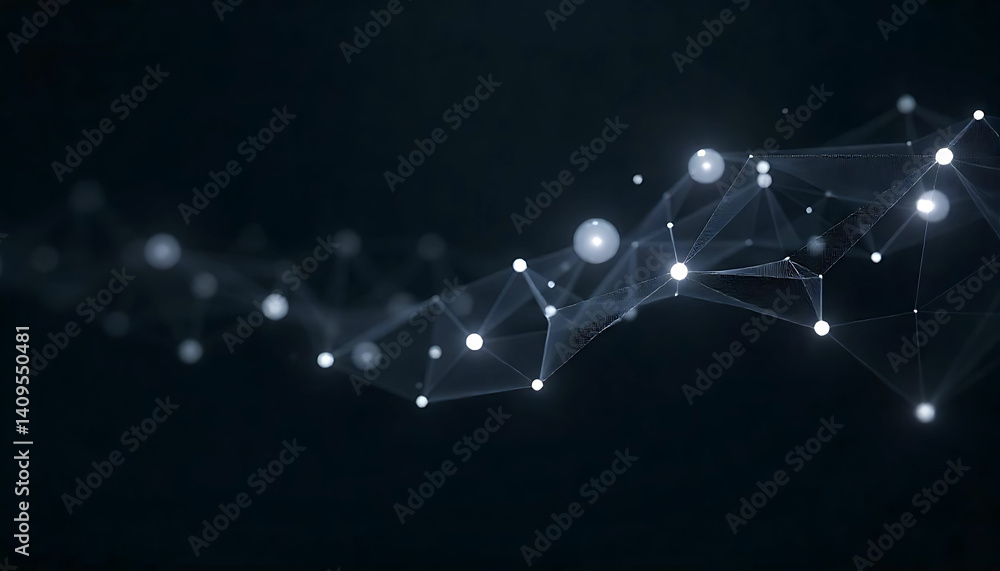 Poster illuminated network of connected white dots and lines against a dark blue gradient background