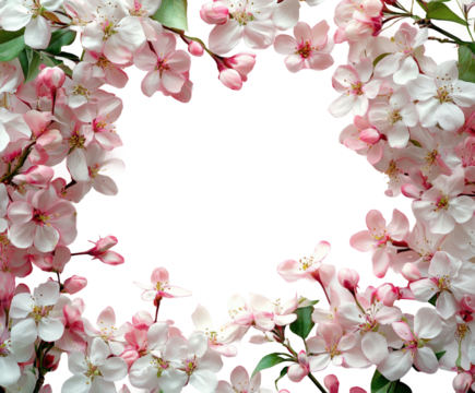Spring blossom celebration in nature heart-shaped floral frame bright and cheerful vibe. Isolated on transparent background, png.