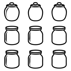 Simple Black Line Art Glass Jar Icon Set for Storage and Kitchen Designs