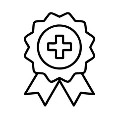 Medical award badge with plus sign healthcare achievement ribbon symbol vector illustration