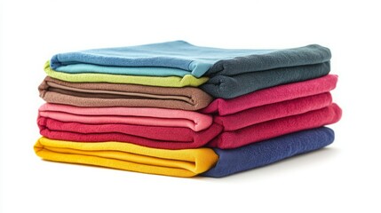 Neat stack of colorful folded clothes.