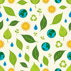 Environmental Icons Pattern in Eco-Friendly Colors for Sustainability Awareness