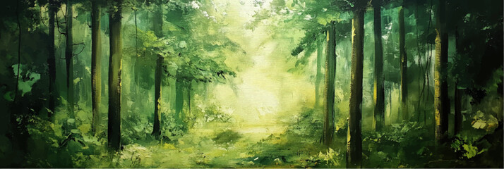 vector illustration of green forest in style of oil painting on canvas