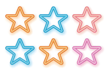 Obraz premium Neon Outline Stars in Grid Layout – Colorful Vector Design on White Background